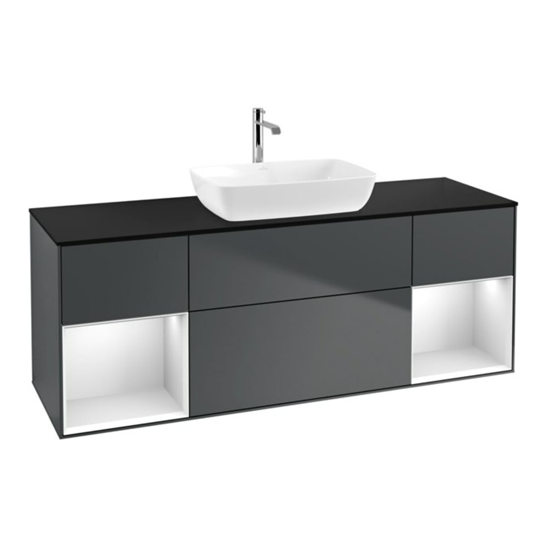 V&B Waschtischunterschrank Wandbeleuchtung Finion 160cm, Pl b m, Rg w m Lac, md bl. m Lac