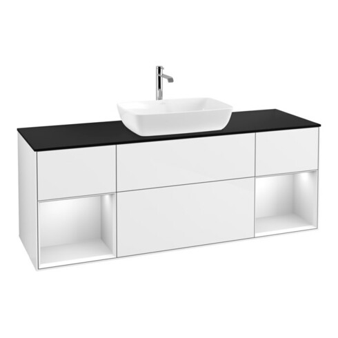 V&B Waschtischunterschrank Wandbeleuchtung Finion 160cm, Pl b m, Rg wh. m Lac, glo wh. Lac