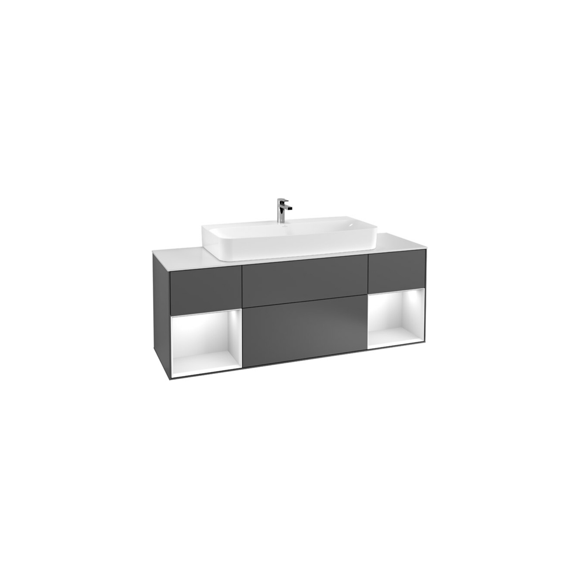 V&B Waschtischunterschrank Wandbeleuchtung Finion 160cm, Pl b m, Rg wh. m Lac, si Gr m Lac ; Villeroy & Boch