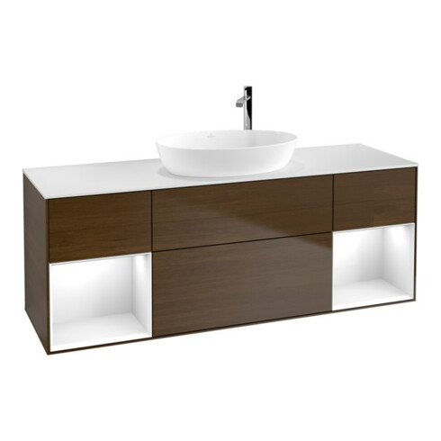 V&B Waschtischunterschrank Wandbeleuchtung Finion 160cm, Pl w m, Reg glo wh. Lac, wal ven