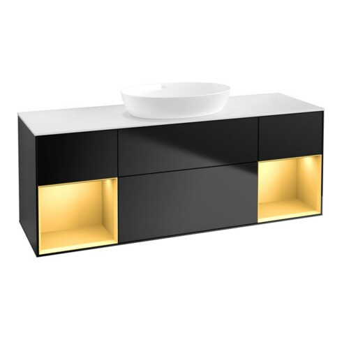 V&B Waschtischunterschrank Wandbeleuchtung Finion 160cm, Pl w m, Reg gol m Lac, bla m Lac