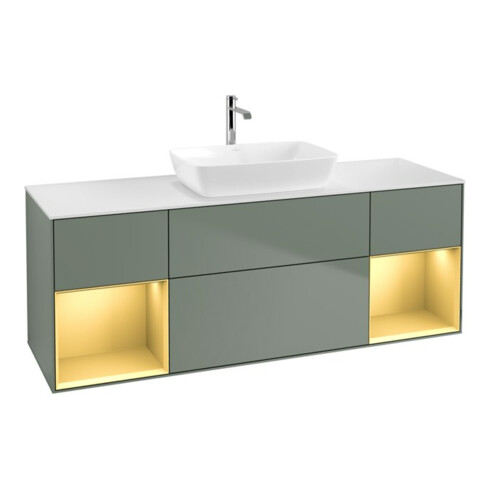 V&B Waschtischunterschrank Wandbeleuchtung Finion 160cm, Pl w m, Reg gol m Lac, Oli. m Lac