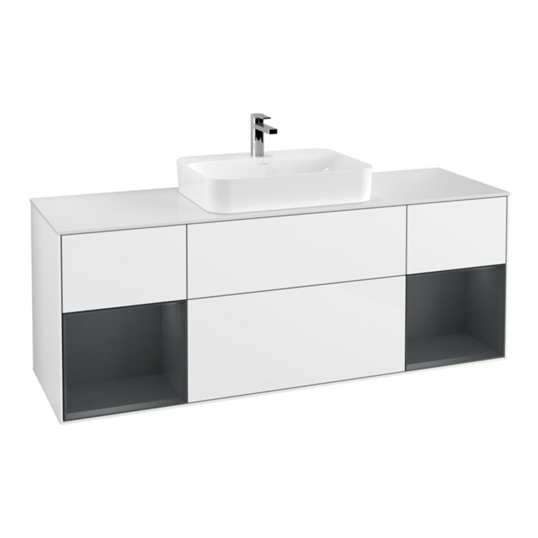 V&B Waschtischunterschrank Wandbeleuchtung Finion 160cm, Pl w m, Reg md m Lac, glo wh. Lac