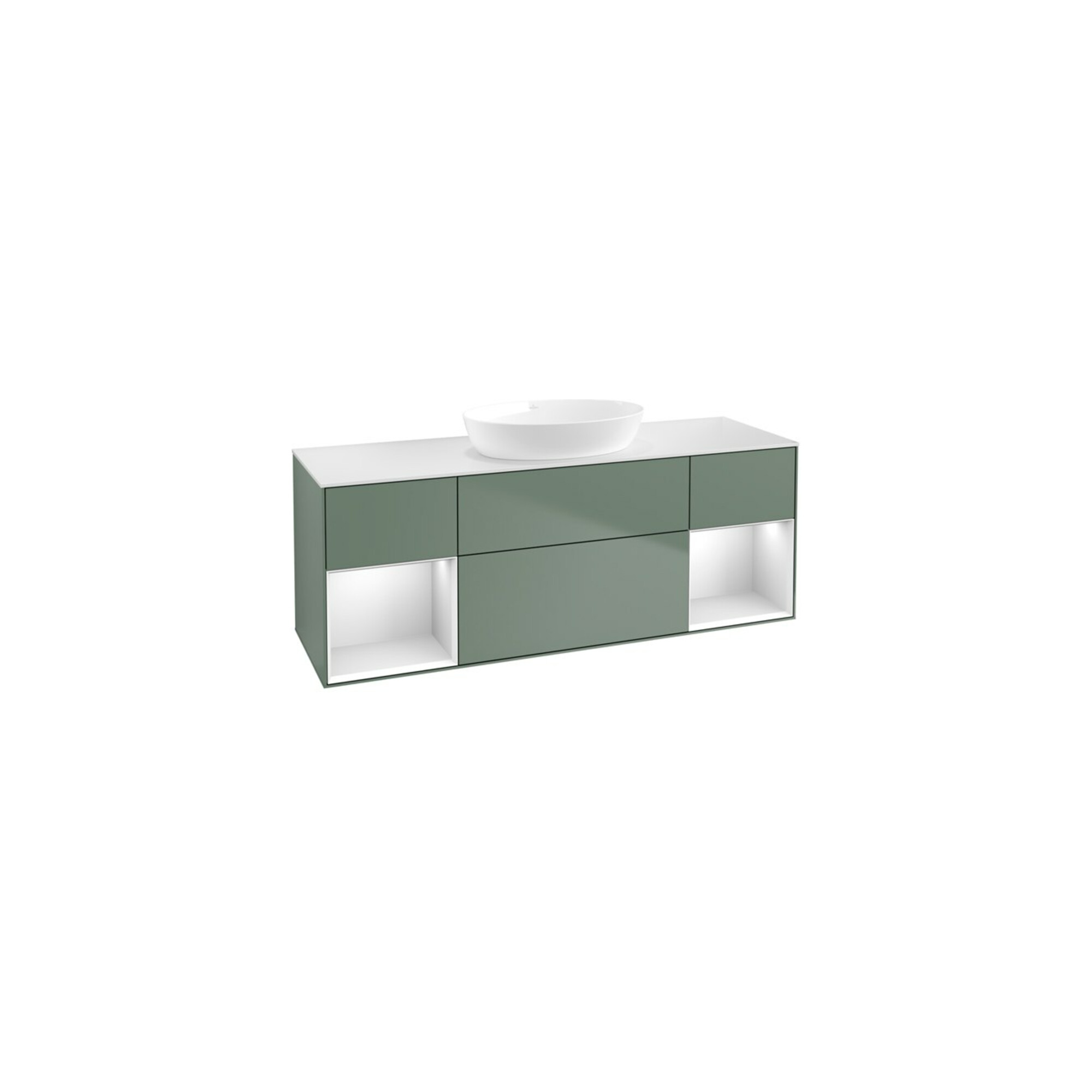 V&B Waschtischunterschrank Wandbeleuchtung Finion 160cm, Pl w m, Reg wh. m Lac, Oli. m Lac ; Villeroy & Boch