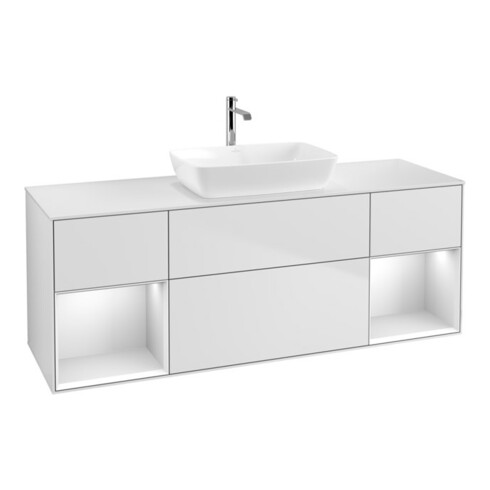 V&B Waschtischunterschrank Wandbeleuchtung Finion 160cm, Pl w m, Reg wh. m Lac, wh. m Lac