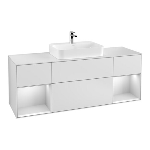 V&B Waschtischunterschrank Wandbeleuchtung Finion 160cm, Pl w m, Reg wh. m Lac, wh. m Lac