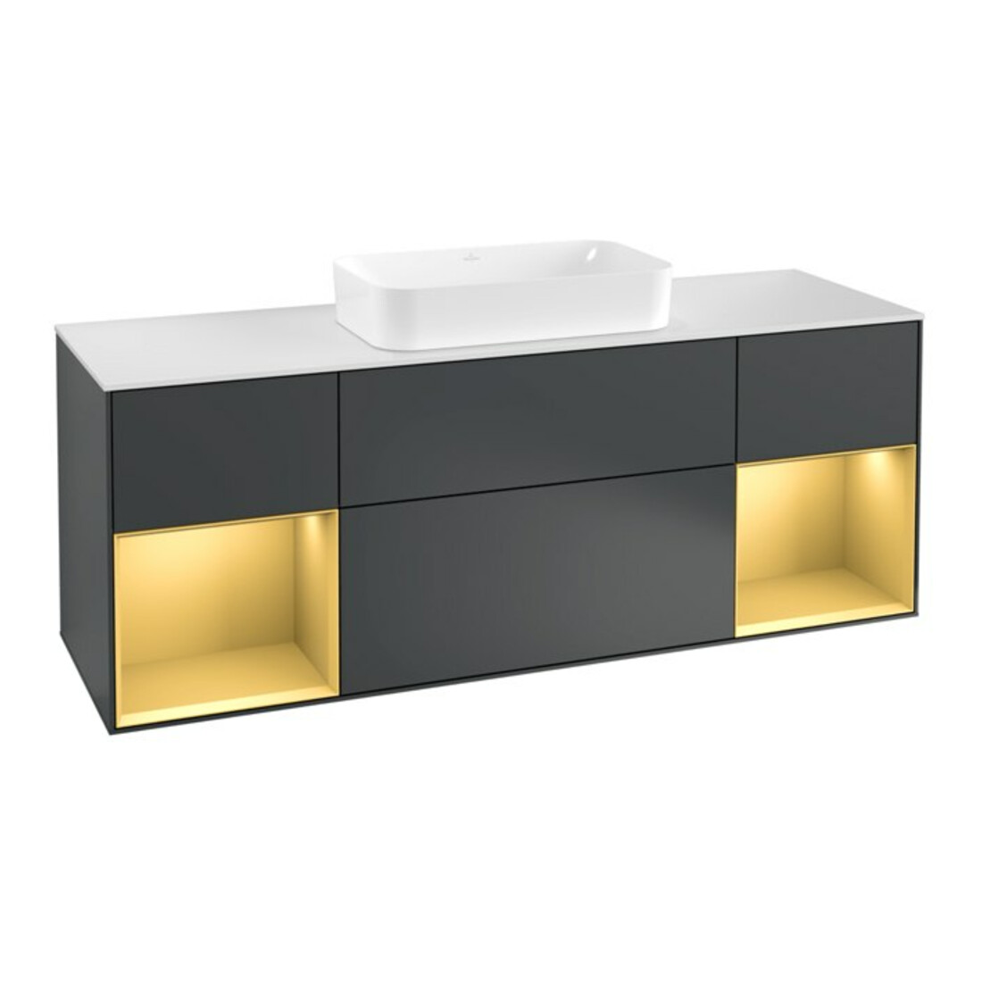 V&B Waschtischunterschrank Wandbeleuchtung Finion 160cm, Pl w m, Rg g m Lac, md bl. m Lac