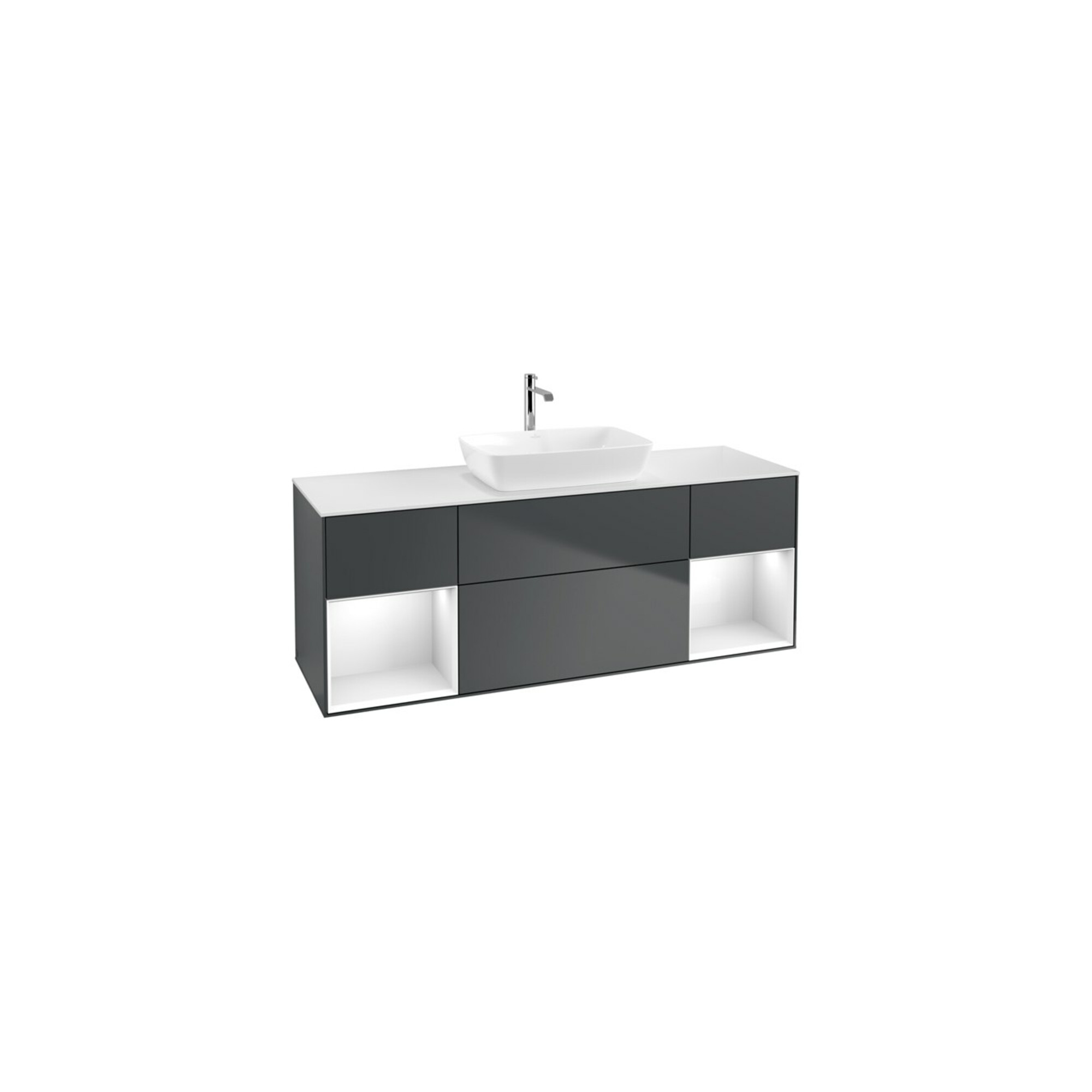 V&B Waschtischunterschrank Wandbeleuchtung Finion 160cm, Pl w m, Rg g w Lac, md bl. m Lac ; Villeroy & Boch