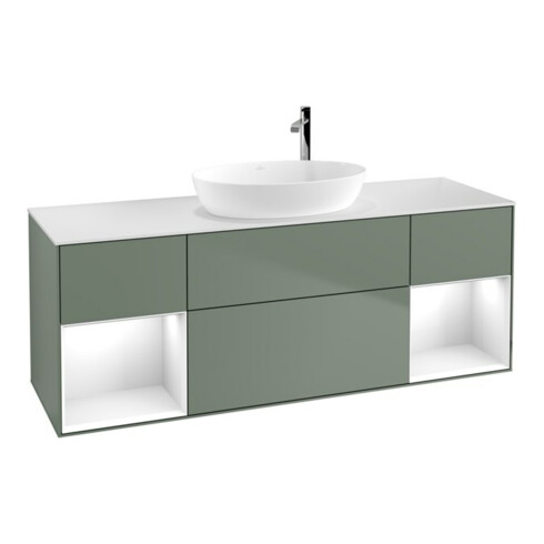V&B Waschtischunterschrank Wandbeleuchtung Finion 160cm, Pl w m, Rg g wh. Lac, Oli. m Lac