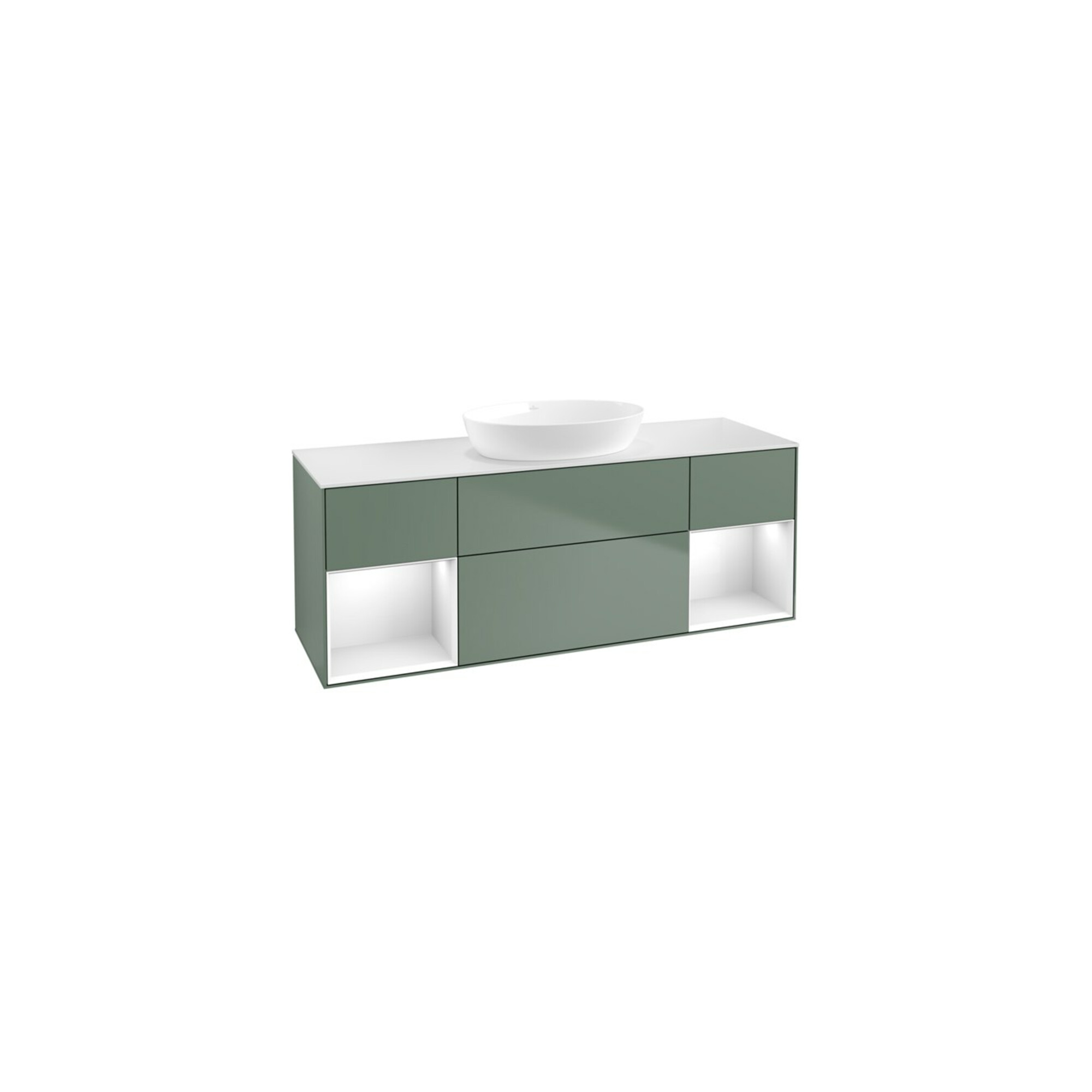 V&B Waschtischunterschrank Wandbeleuchtung Finion 160cm, Pl w m, Rg g wh. Lac, Oli. m Lac ; Villeroy & Boch