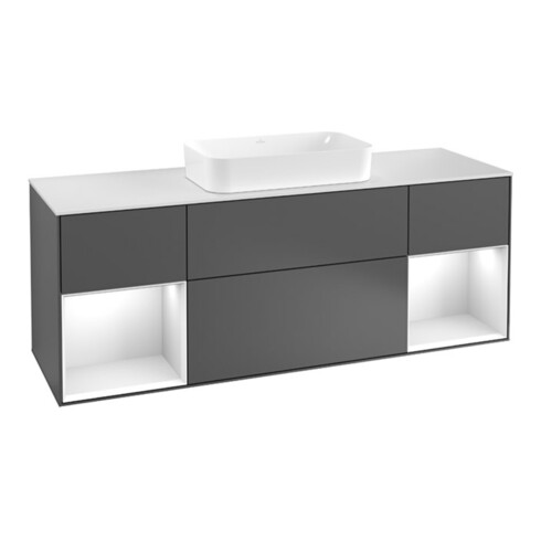 V&B Waschtischunterschrank Wandbeleuchtung Finion 160cm, Pl w m, Rg g wh. Lac, si Gr m Lac