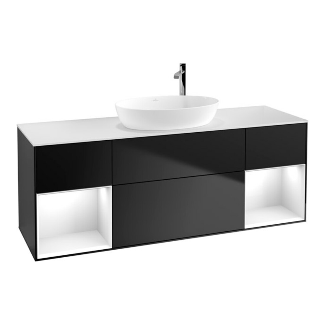 V&B Waschtischunterschrank Wandbeleuchtung Finion 160cm, Pl w m, Rg glo wh. Lac, bla m Lac