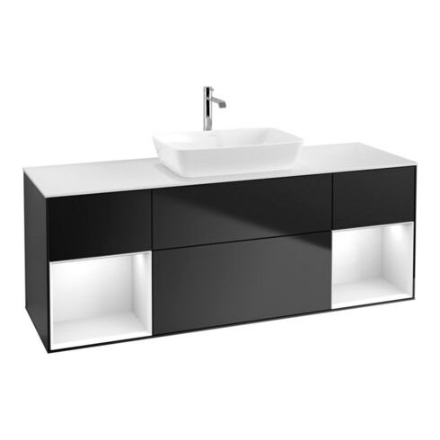 V&B Waschtischunterschrank Wandbeleuchtung Finion 160cm, Pl w m, Rg glo wh. Lac, bla m Lac