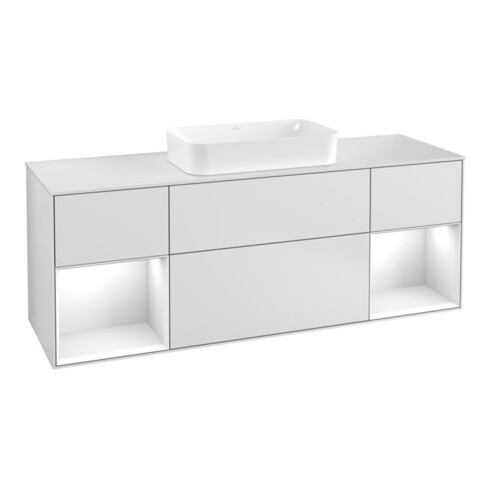 V&B Waschtischunterschrank Wandbeleuchtung Finion 160cm, Pl w m, Rg glo wh. Lac, wh. m Lac