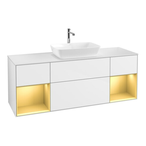 V&B Waschtischunterschrank Wandbeleuchtung Finion 160cm, Pl w m, Rg gol m Lac, glo wh. Lac