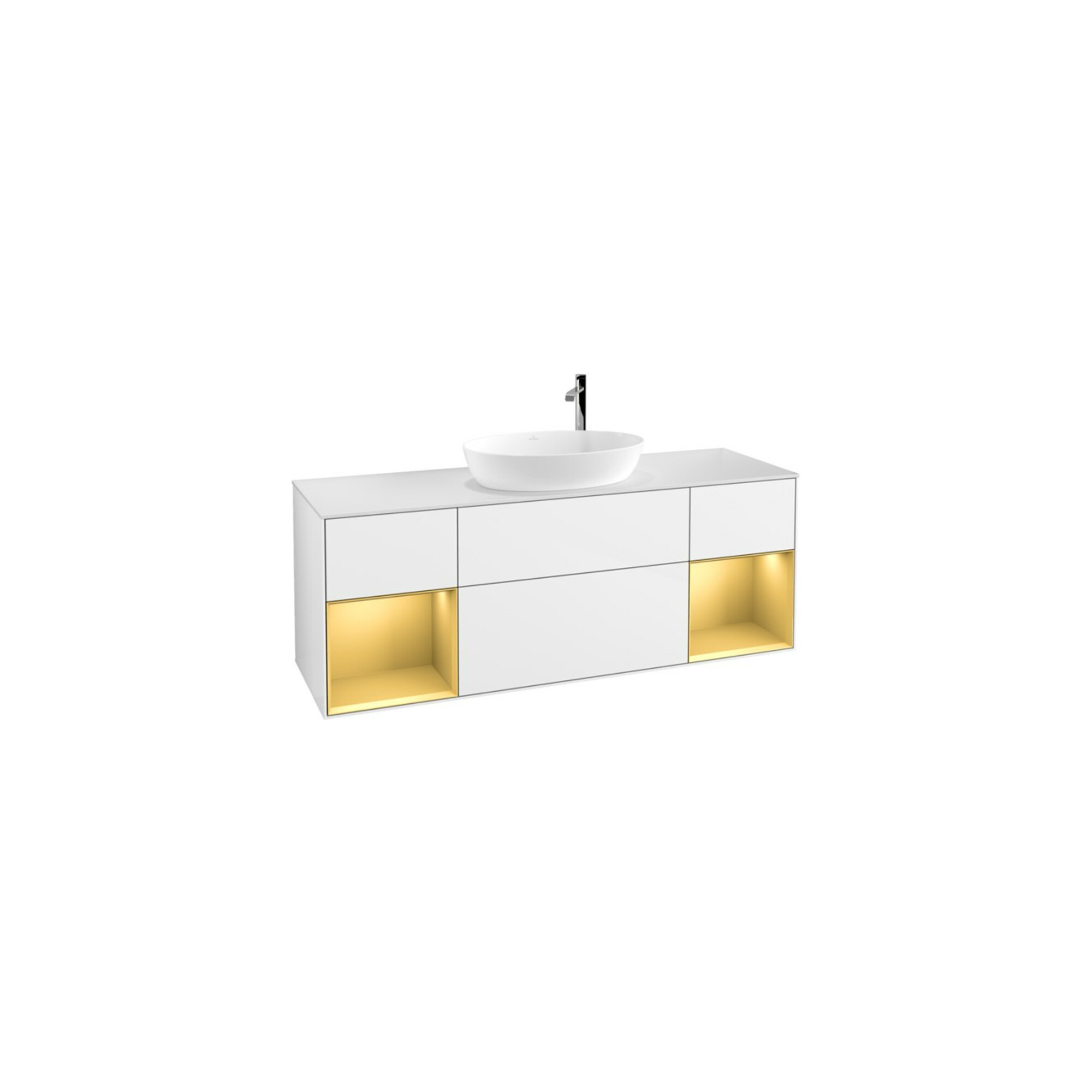 V&B Waschtischunterschrank Wandbeleuchtung Finion 160cm, Pl w m, Rg gol m Lac, glo wh. Lac ; Villeroy & Boch