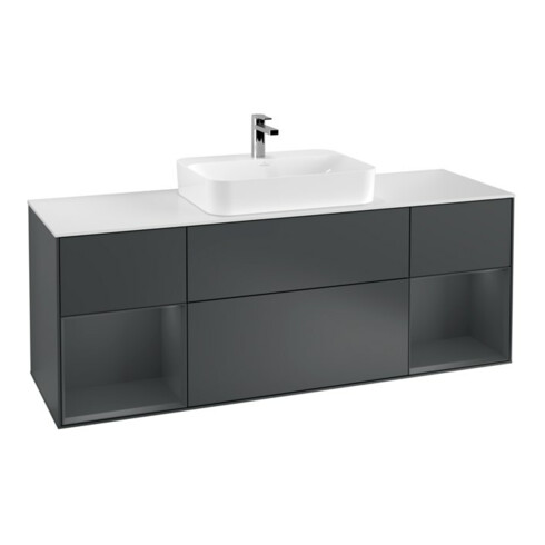 V&B Waschtischunterschrank Wandbeleuchtung Finion 160cm, Pl w m, Rg md m Lac, md bl. m Lac