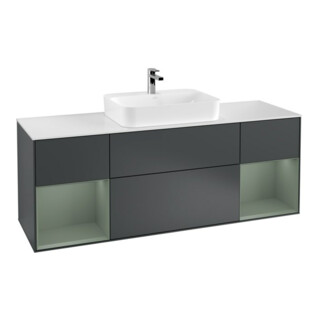 V&B Waschtischunterschrank Wandbeleuchtung Finion 160cm, Pl w m, Rg Ol m Lac, md bl. m Lac