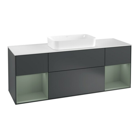 V&B Waschtischunterschrank Wandbeleuchtung Finion 160cm, Pl w m, Rg Ol m Lac, md bl. m Lac
