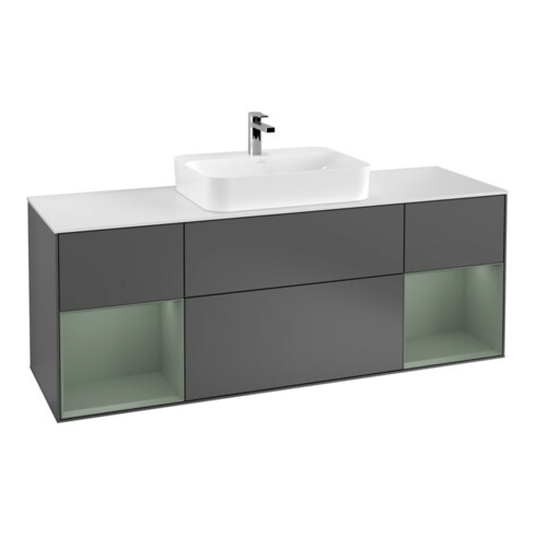 V&B Waschtischunterschrank Wandbeleuchtung Finion 160cm, Pl w m, Rg Oli. m Lac, Anthrac. m