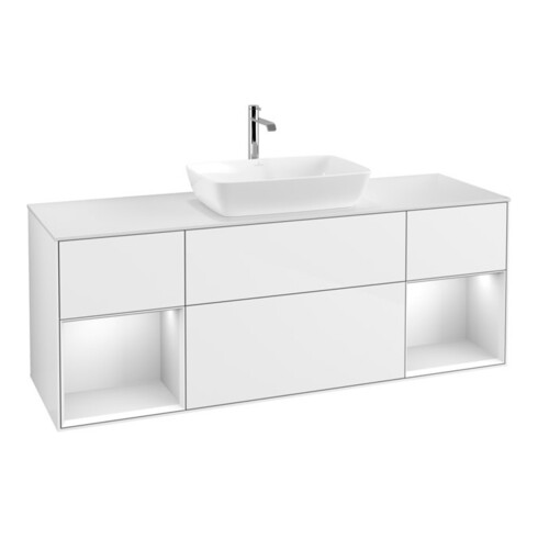 V&B Waschtischunterschrank Wandbeleuchtung Finion 160cm, Pl w m, Rg wh. m Lac, glo wh. Lac