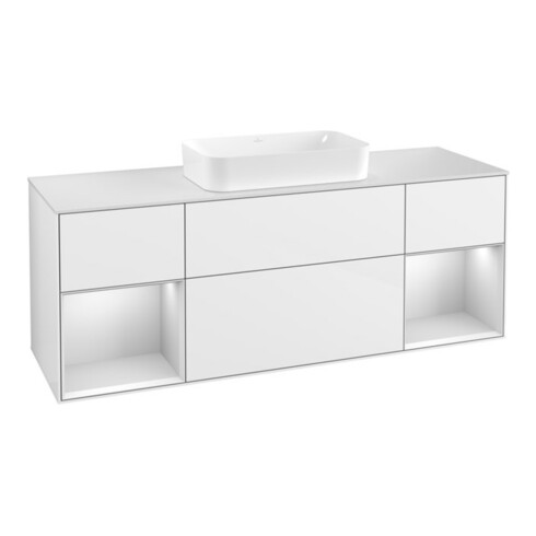 V&B Waschtischunterschrank Wandbeleuchtung Finion 160cm, Pl w m, Rg wh. m Lac, glo wh. Lac