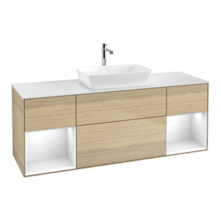 V&B Waschtischunterschrank Wandbeleuchtung Finion 160cm, Pl wh. m, Reg glo wh. Lac, Oa ven