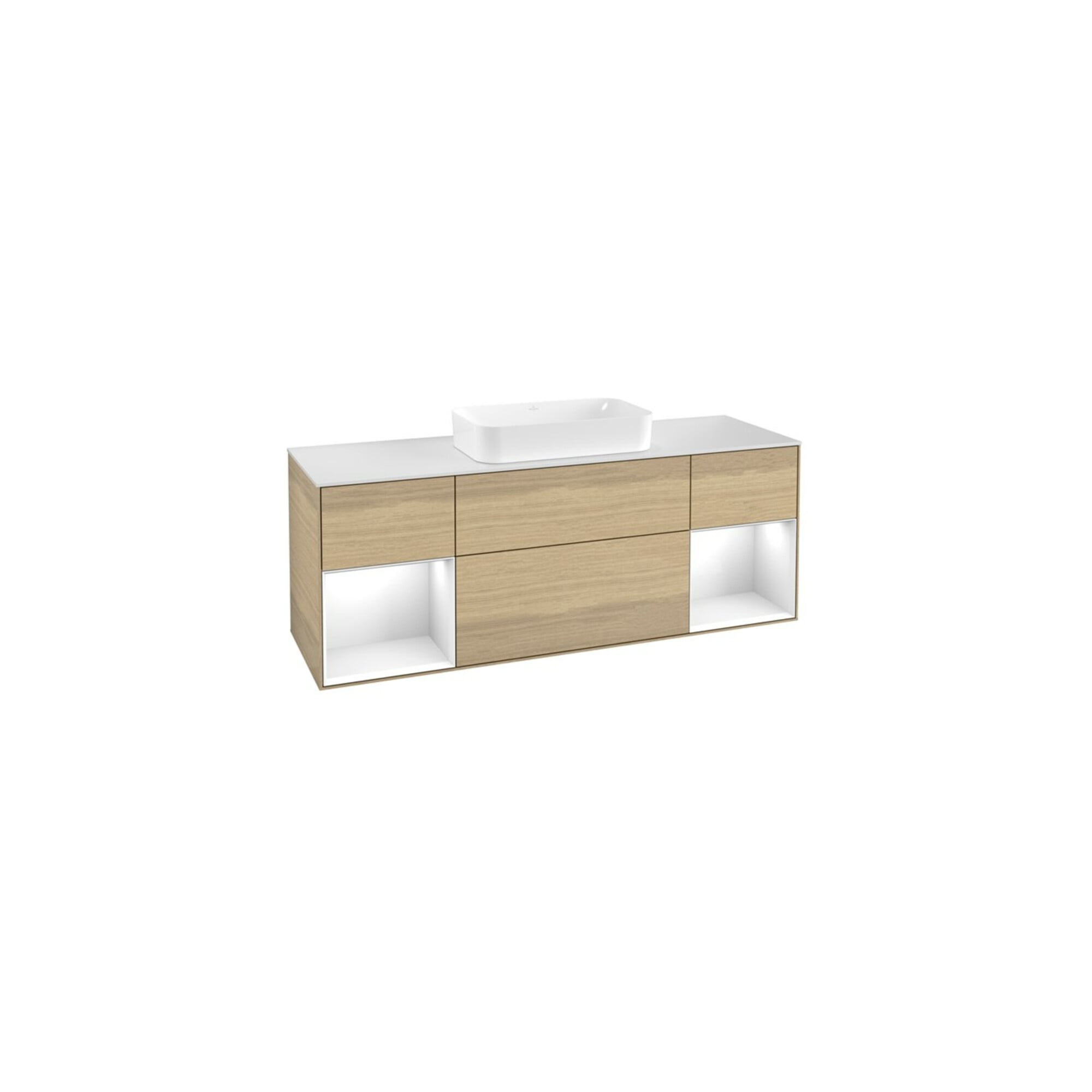 V&B Waschtischunterschrank Wandbeleuchtung Finion 160cm, Pl wh. m, Reg glo wh. Lac, Oa ven ; Villeroy & Boch