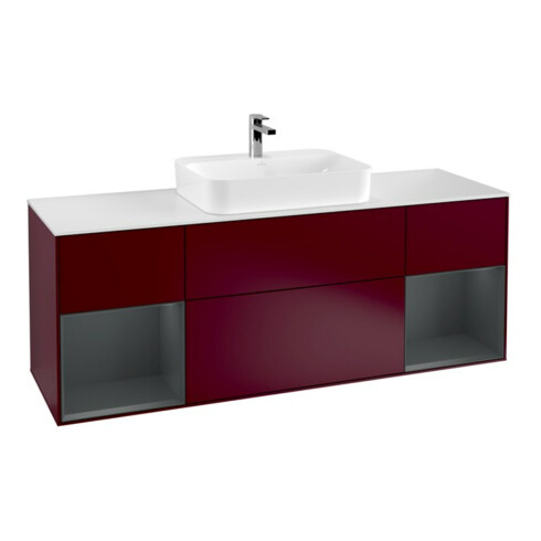 V&B Waschtischunterschrank Wandbeleuchtung Finion 160cm, Pl wh. m, Reg md m Lac, Peo m