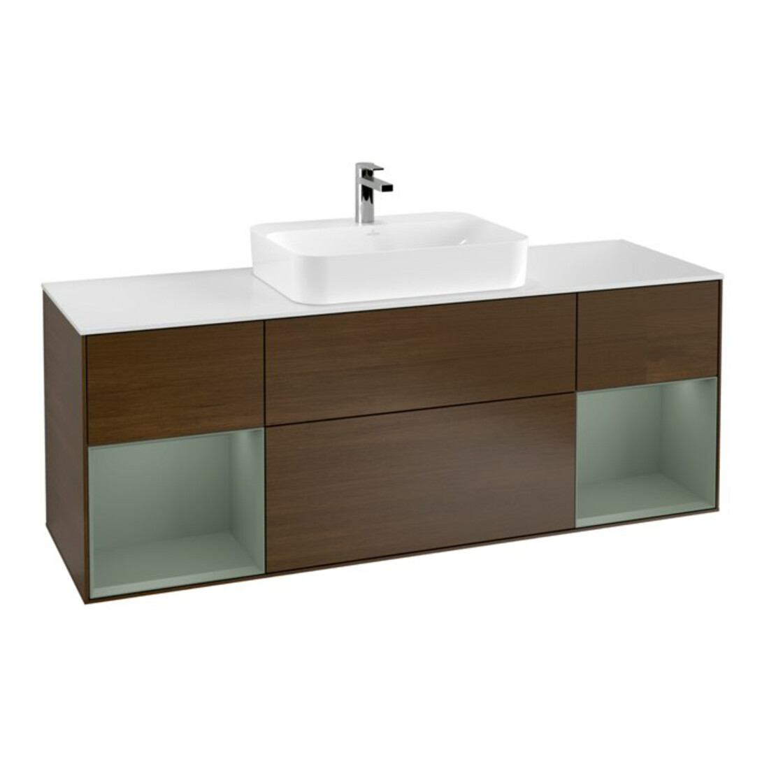V&B Waschtischunterschrank Wandbeleuchtung Finion 160cm, Pl wh. m, Reg Oli. m Lac, wal ven