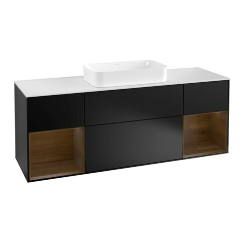 V&B Waschtischunterschrank Wandbeleuchtung Finion 160cm, Pl wh. m, Reg wal ven, bla m Lac