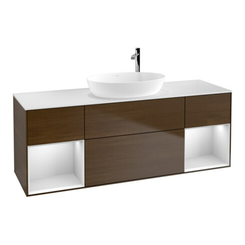 V&B Waschtischunterschrank Wandbeleuchtung Finion 160cm, Pl wh. m, Reg wh. m Lac, wal ven