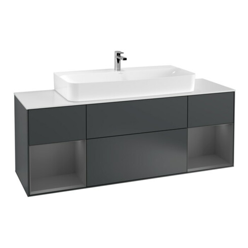 V&B Waschtischunterschrank Wandbeleuchtung Finion 160cm, Reg Anthrac. m Lac, md bl. m Lac