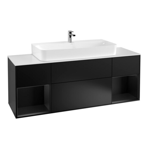 V&B Waschtischunterschrank Wandbeleuchtung Finion 160cm, Reg bla m Lac, Black matt lacquer
