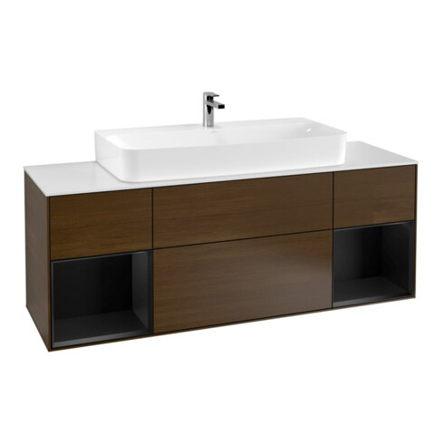 V&B Waschtischunterschrank Wandbeleuchtung Finion 160cm, Reg bla m lacquer, Walnut veneer