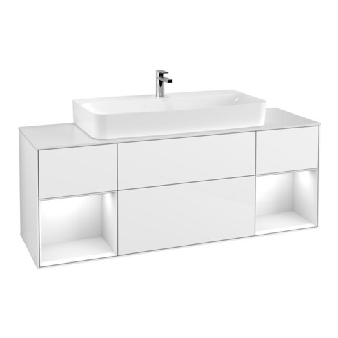 V&B Waschtischunterschrank Wandbeleuchtung Finion 160cm, Reg glo wh. Lac, glo wh. lacquer