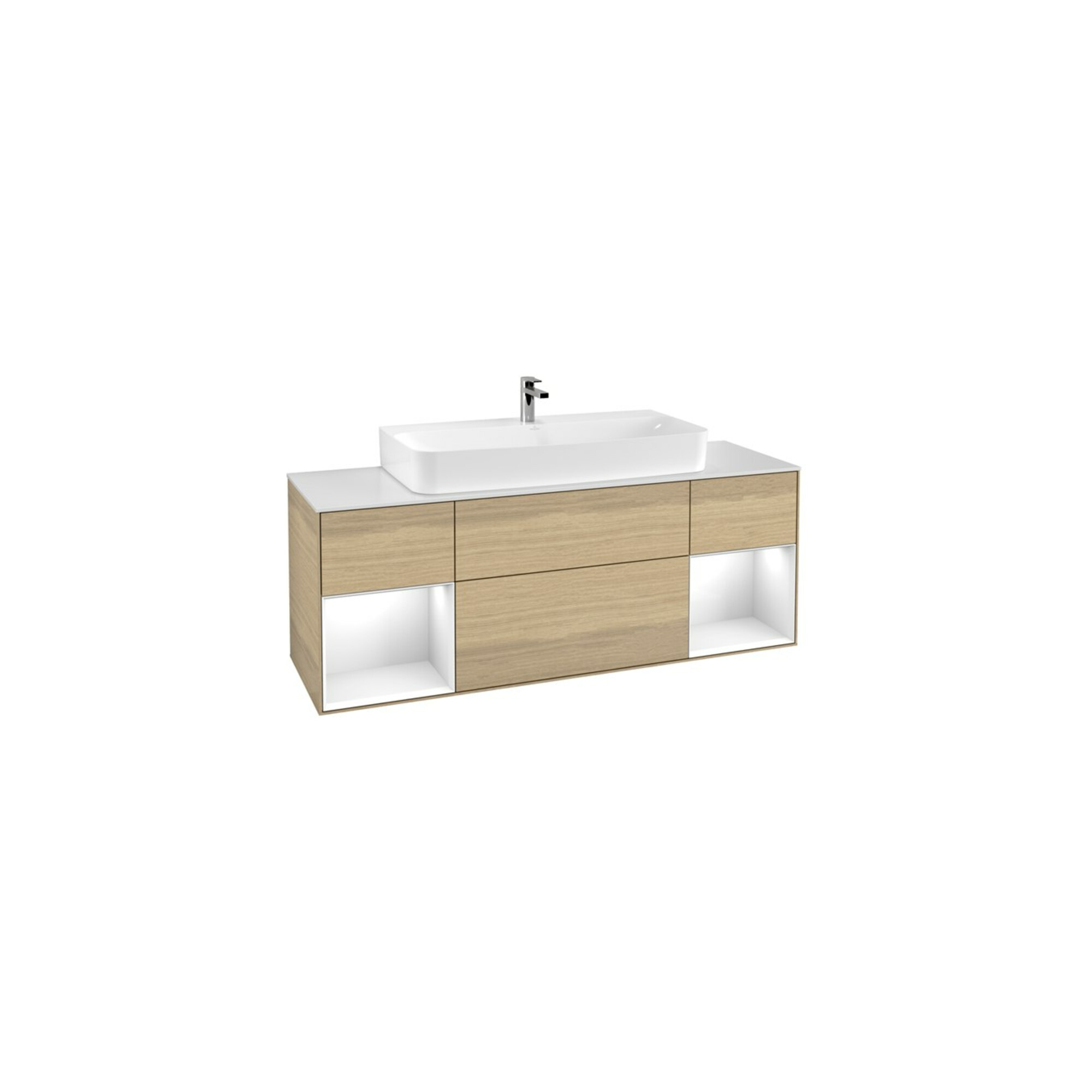 V&B Waschtischunterschrank Wandbeleuchtung Finion 160cm, Reg glo white lacquer, Oak Veneer ; Villeroy & Boch