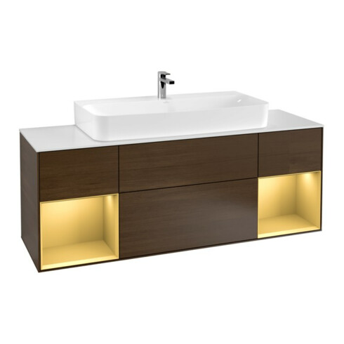 V&B Waschtischunterschrank Wandbeleuchtung Finion 160cm, Reg gol m lacquer, Walnut veneer