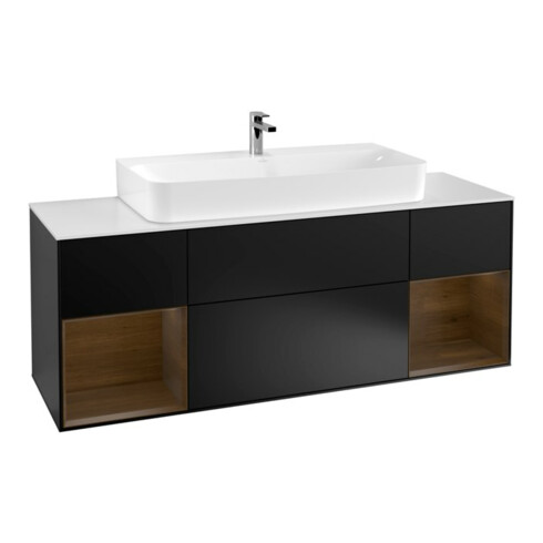 V&B Waschtischunterschrank Wandbeleuchtung Finion 160cm, Reg wal ven, Black matt lacquer