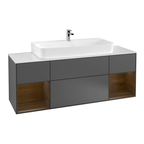 V&B Waschtischunterschrank Wandbeleuchtung Finion 160cm, Reg wal Veneer, Anthracite matt