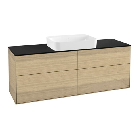 V&B Waschtischunterschrank Wandbeleuchtung Finion 160x60,3x50,1cm, Gl. bla m, Oak Veneer