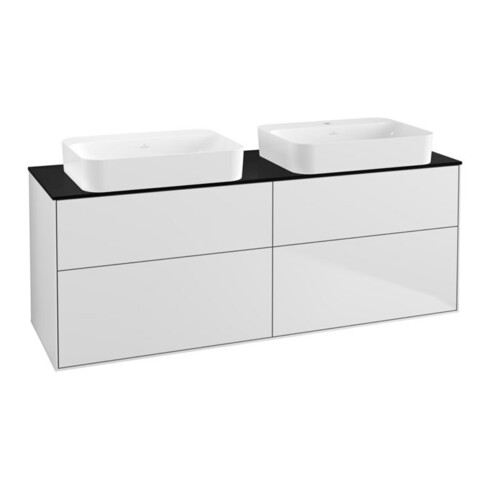 V&B Waschtischunterschrank Wandbeleuchtung Finion 160x60,3x50,1cm, Gl. bla m, wh. m Lac