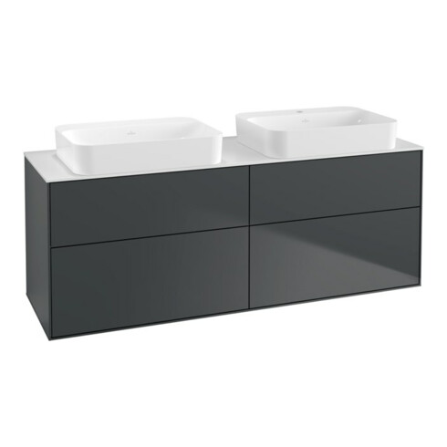 V&B Waschtischunterschrank Wandbeleuchtung Finion 160x60,3x50,1cm, Gl. wh. m, md bl. m Lac