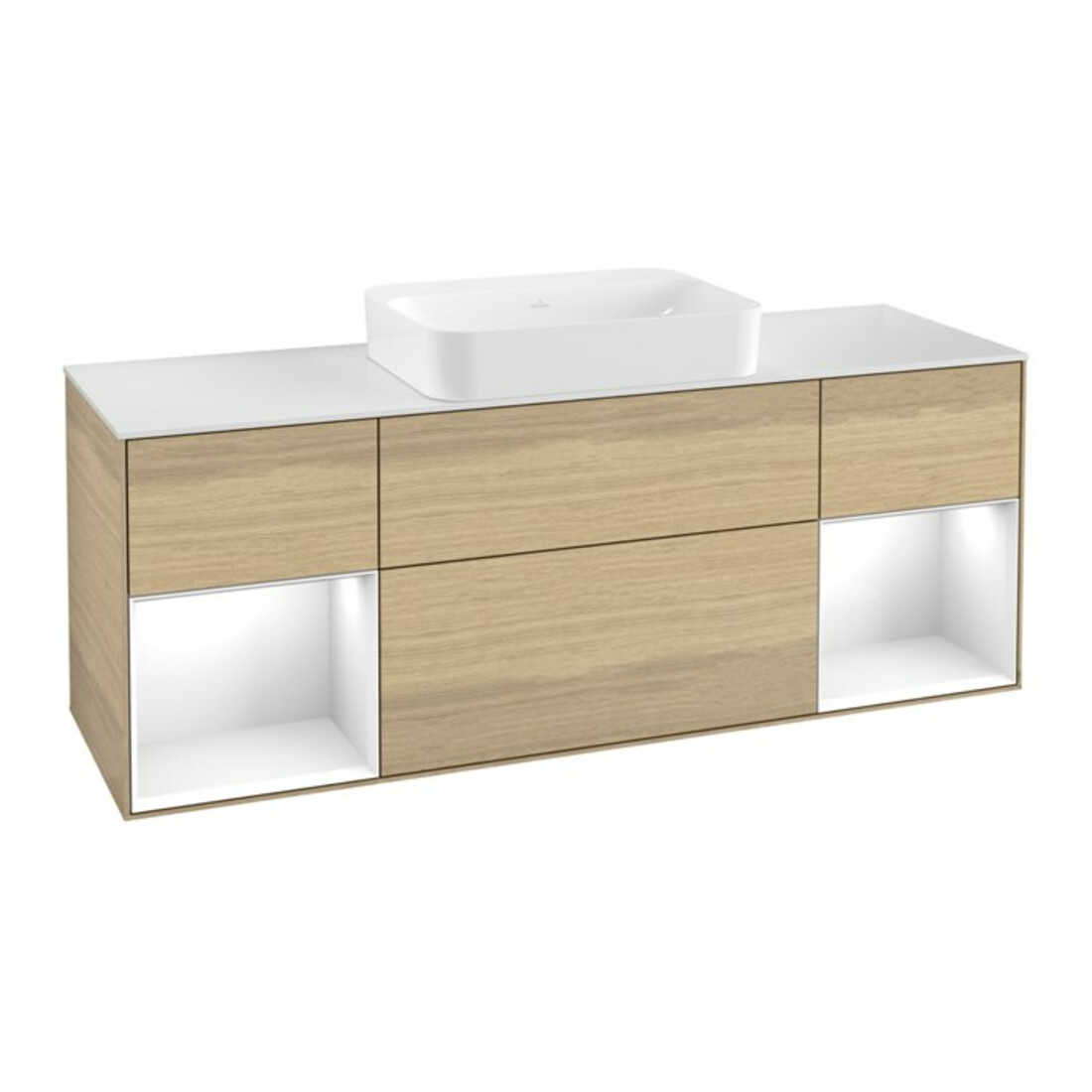 V&B Waschtischunterschrank Wandbeleuchtung Finion 160x60,3x50,1cm, Reg glo wh. Lac, Oa ven