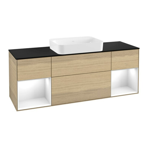 V&B Waschtischunterschrank Wandbeleuchtung Finion 160x60,3x50,1cm, Reg glo wh. Lac, Oa ven