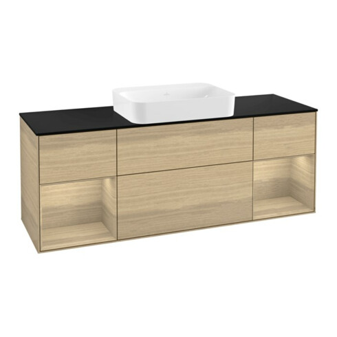 V&B Waschtischunterschrank Wandbeleuchtung Finion 160x60,3x50,1cm, Reg Oa ven, Oak Veneer