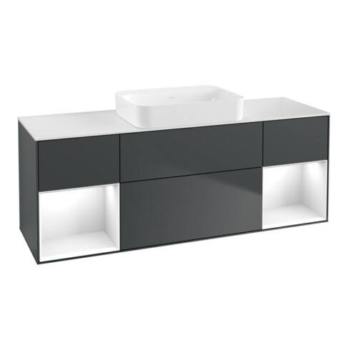 V&B Waschtischunterschrank Wandbeleuchtung Finion 160x60,3x50,1cm, Rg g w La, md bl. m Lac