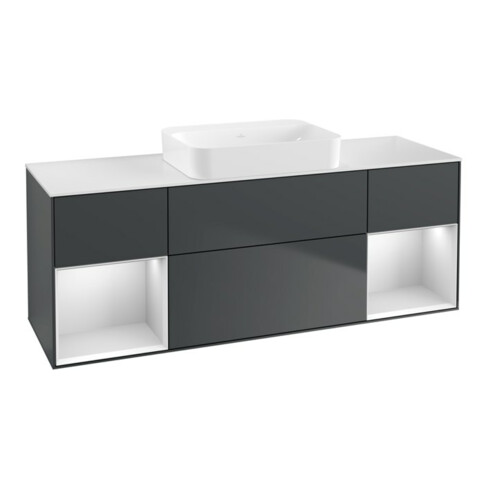 V&B Waschtischunterschrank Wandbeleuchtung Finion 160x60,3x50,1cm, Rg w m La, md bl. m Lac