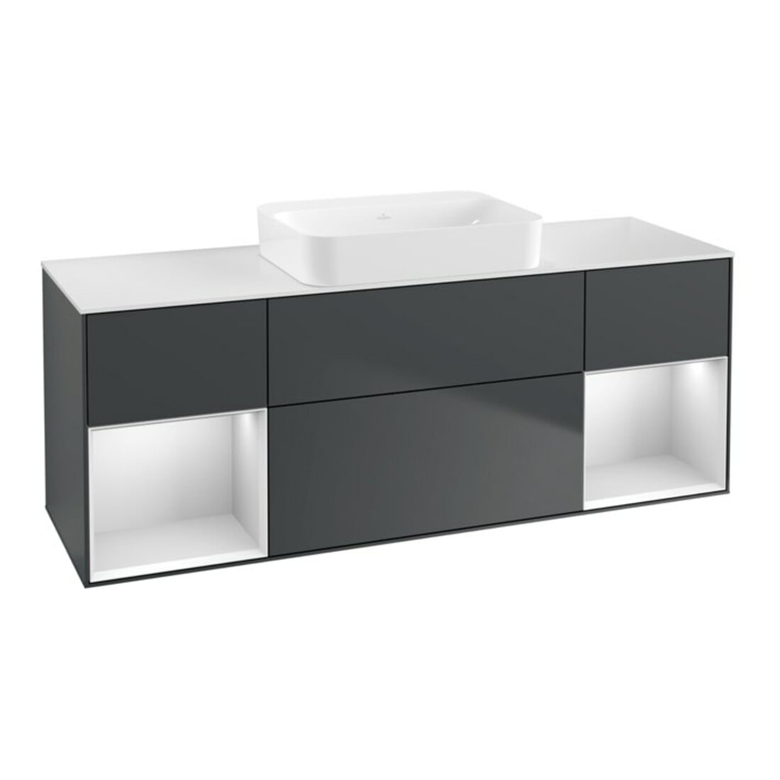 V&B Waschtischunterschrank Wandbeleuchtung Finion 160x60,3x50,1cm, Rg w m La, md bl. m Lac