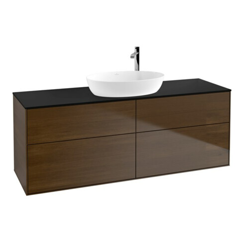 V&B Waschtischunterschrank Wandbeleuchtung Finion 160x60cm, Abd.-Pl. bla m, Walnut veneer